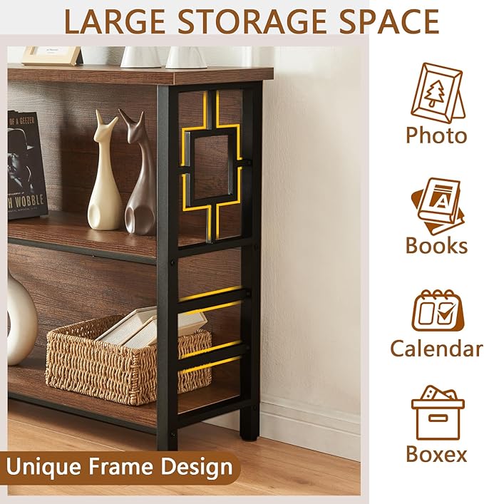 HOMISSUE Book Shelf, 3 Tier Deep Bookshelf with Storage, Engineered Wood and Metal Shelf Bookcase, Low Short Bookcases for Small Space, Living Room, Bedroom, Office, Rustic Brown
