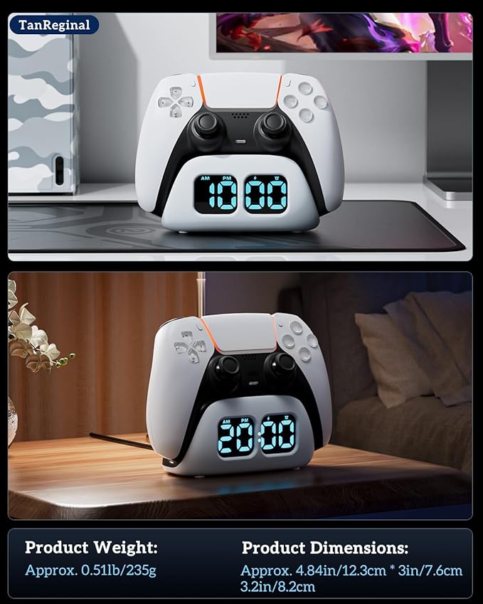 P5 Controller Charger Dock，Controller Charging Station Stand Compatible with P5, Charger Station with Cable for P5 「 Fast Charging, Alarm Clock, Multiple Lighting Effects」