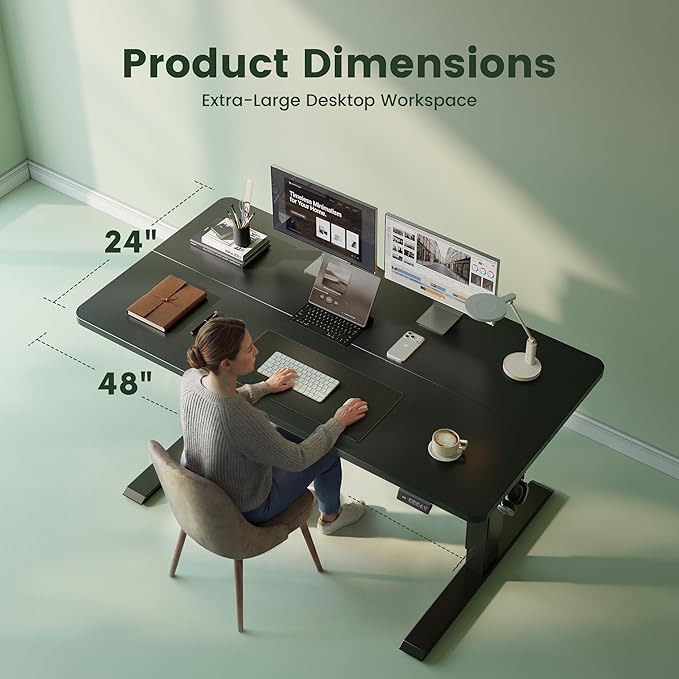 CubiCubi Electric Standing Desk Height Adjustable, 47.2 x 23.6 Inches Home Office Computer Desk, Sit to Stand Up with Memory Presets, Black