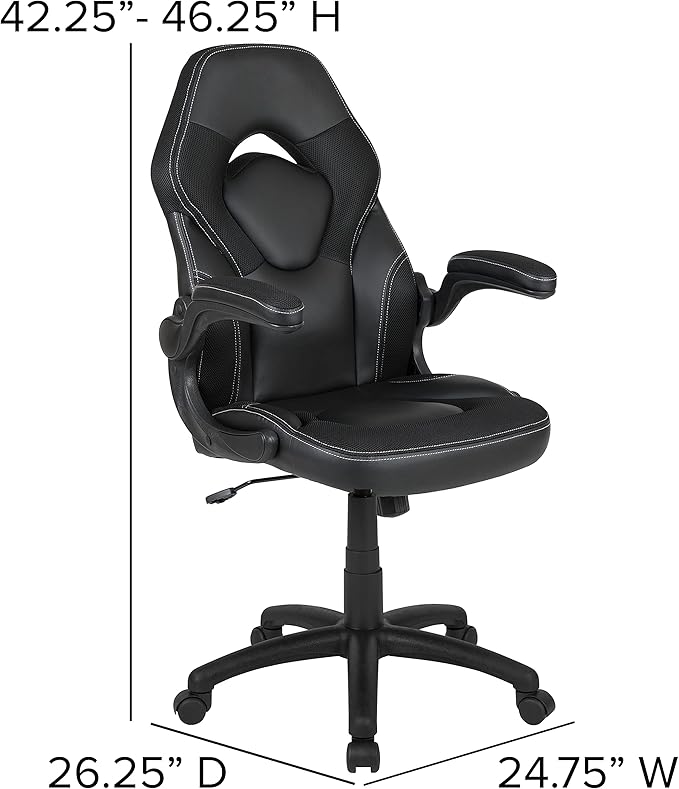 Flash Furniture Gaming Desk and Black Racing Chair Set/Cup Holder/Headphone Hook/Removable Mouse Pad Top - 2 Wire Management Holes
