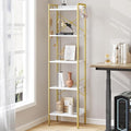 Hzuaneri Bookshelf, Book Shelf, Industrial Bookcase with 2 Hooks, Coner Shelf Storage Organizer for Home Office, Living Room, Bedroom, Kitchen, 5-Tier White Gold BC10513G