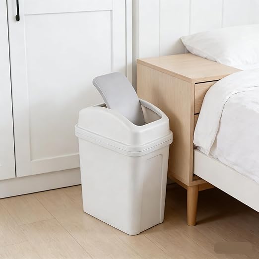1.8 Gallon Small Waste Bin with Swing Lid, Plastic Bathroom Garbage Can, Gray