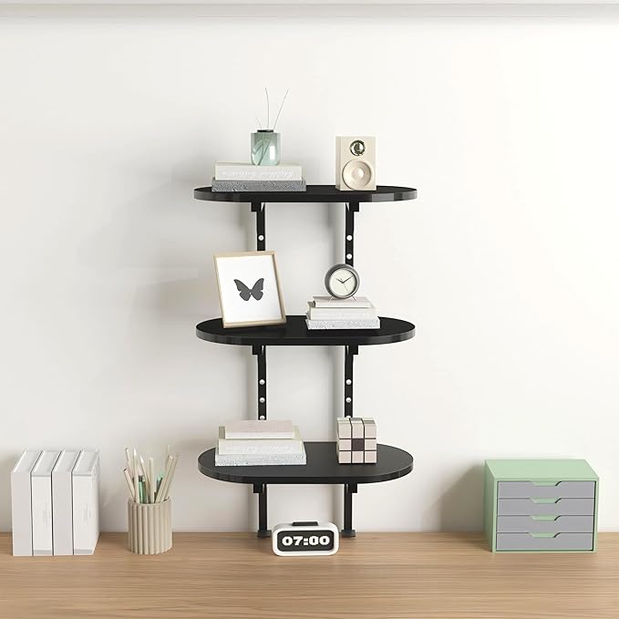 Aetheris Clamp On Desk Shelf, 3-Tier Adjustable Desk Storage Shelf, Wood Desktop Bookshelf, Desk Shelves Organizer for Offices, Study Rooms, and Game Rooms, Black