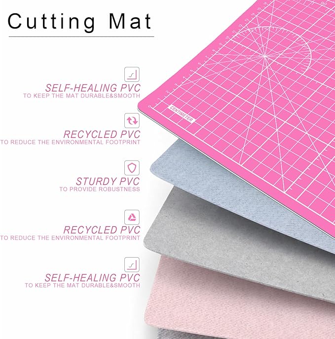 DIYSELF Cutting Mat 9in×12in, Cutting Mats for Crafts, Self Healing Cutting Mat A4, Fabric Cutting Mats Double Side for Sewing, Quilting, Craft Mat for Desktop (Pink), Matting & Mounting Materials