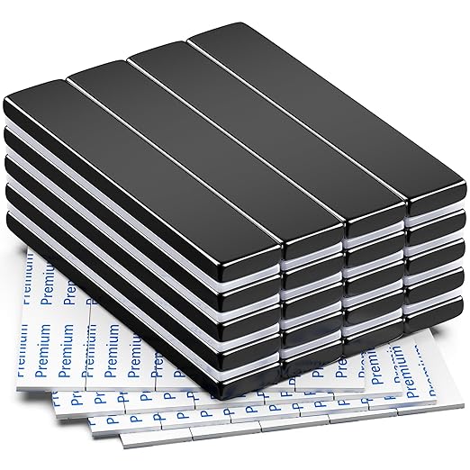 FINDMAG 20 Pack Super Strong Neodymium Magnets Bar with Double-Sided Adhesive, Rare Earth Magnets - 60 x 10 x 3mm - Black