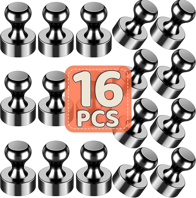 16 Pcs Fridge Magnets, Refrigerator Magnets, Small Strong Magnets, Whiteboard Magnets for Fridge, Magnetic Push Pins for Locker, Pins for Kitchen Office Accessories