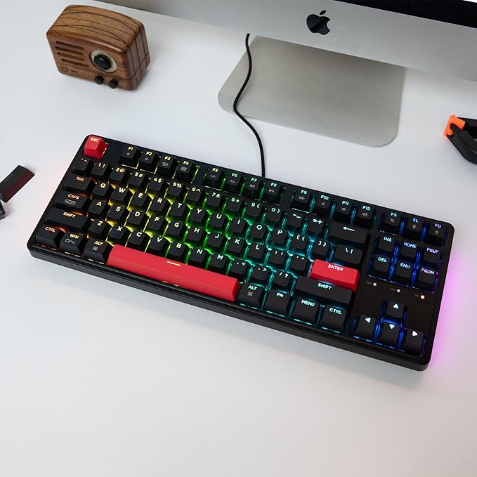 Keychron C3 Pro QMK/VIA Custom Mechanical Keyboard, 8000 Polling Rate Hot Swappable Programmable 87 Keys Compact TKL Layout Gasket Mount, RGB Backlight Wired Gaming Keyboard with Super Red Switches