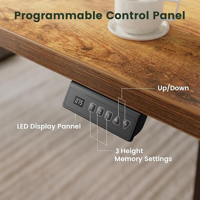 CubiCubi Electric Standing Desk Height Adjustable, 55.1 x 23.6 Inches Home Office Computer Desk, Sit to Stand Up with Memory Presets, Rustic Brown