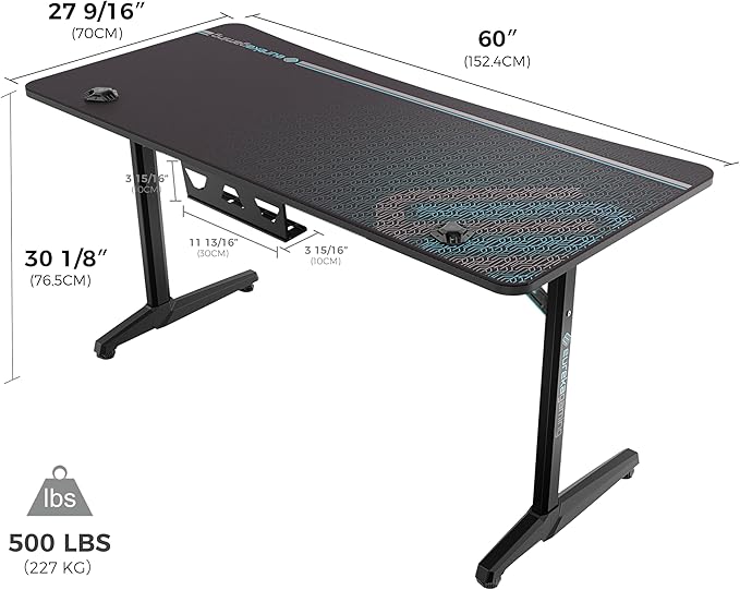 EUREKA ERGONOMIC Gaming Desk 60" Home Office Computer Desk, New Polygon Legs Design, Captain Series (60 Inch, Black)