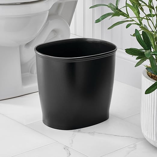 iDesign Slim Plastic Bathroom Trash Can, Small Garbage Bin for Bedroom, Office, Desk, Dorm, Black