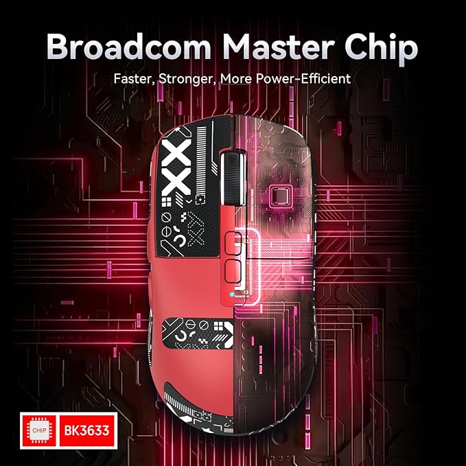 ATTACK SHARK X6 Lightweight Wireless Gaming Mouse with RGB Backlight Charging Base,Tri-Mode Wired/2.4GHz/BT5.2,26K DPI, PAW3395 Optical Sensor,HUANO Switch,5programmable Buttons,PC/Mac(Red+Sticker)