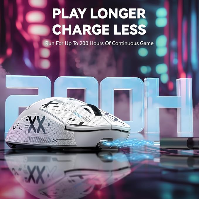 MANBASNAKE Attack Shark X3MAX 49g Wireless Supelight Mouse with Tape, BT/2.4G Wireless/Wired Gaming Mouse, PAW3950 42K DPI Optical Sensor, 200h Battery, Programmable Mouse for PC/Mac/Win (White)