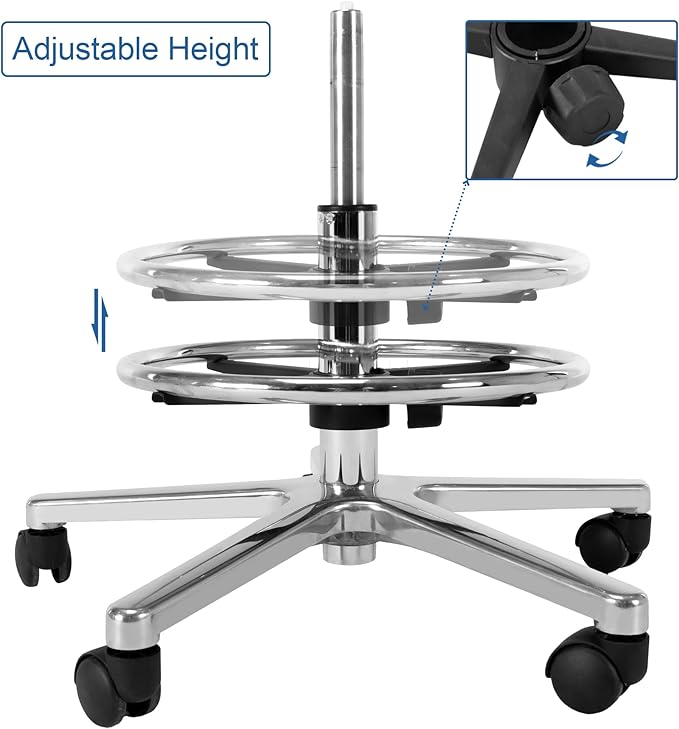 Frassie Office Stool Foot Rest Ring Attachment Metal Chrome, 15.7 Inch Diameter Studio Drafting Chair Footrest Ring