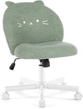 Vanity Chair with Cat Back,Armless Desk Chair Cute Small Office Chair,Teddy Fabric Computer Chair with Adjustable Height,120°Tilting,Rolling,Swivel for Vanity,Kids Room,Office,Bedroom Green