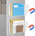 MFTEK Magnetic File Holder, 2 Pockets Wall File Folders Holder No Drilling Magnetic Paper Mail Organizer Magazine Basket, Hanging Storage Rack for Fridge Cabinets Office Classroom(White)