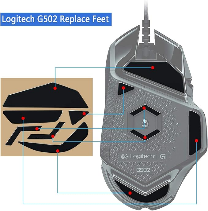 Quartet trade Mouse Skatez/Mouse Feet for Logitech G502 Mouse (0.7 mm Replacement feet)
