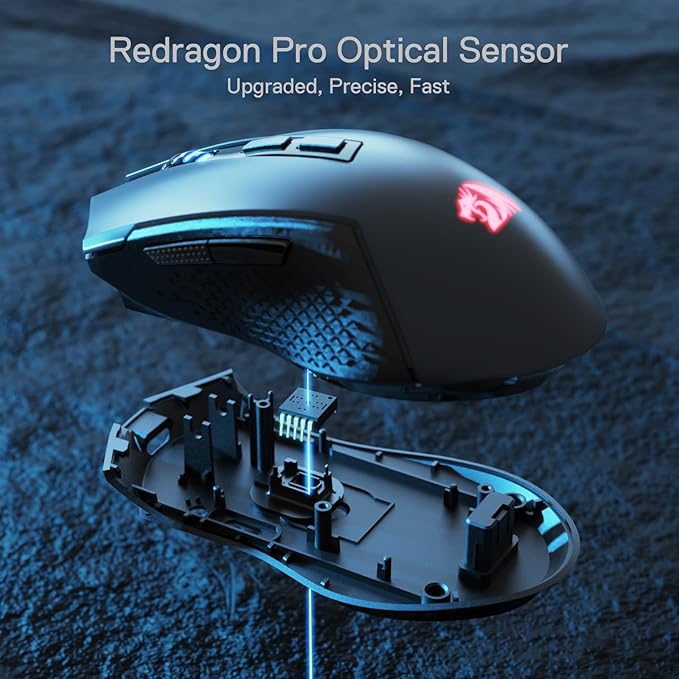 Redragon M693 LIT Wireless Gaming Mouse, 12800 DPI Mice w/ 3-Mode Connection, BT & 2.4G Wireless, 7 Macro Buttons, Reliable Power Capacity for PC/Mac/Laptop
