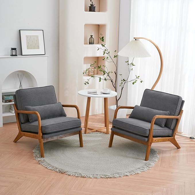 Indoor Lounge Chair,Oak Armrest Single Sofa Chair,with Backrest and Seat Cushion,Seat Cushion Filled with Foam,Chair Living Room Bedroom Lounge,25.6" Wide Accent Chairs,Dark Gray