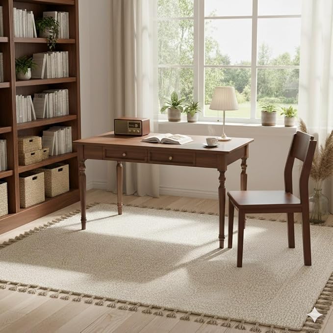 47.2in Country Desk and Chair Set, Home Office Computer Desk with Ergonomic Office Chair, Wooden Writing Desk Study Table, for Bedroom, Office or Student Workstation(Walnut,47.2'' x 23.6'' x 29.5'')