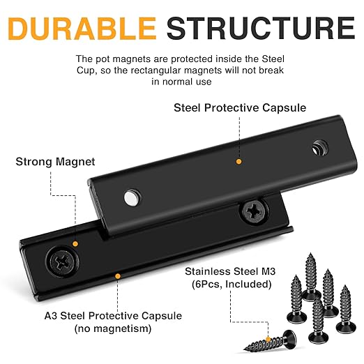 TRYMAG Neodymium Rectangular Magnets 80Lbs, 60 x 13.5 x 5mm Strong Black Bar Magnets with Countersunk Hole and Steel Capsule, Heavy Duty Industrial Rare Earth Magnets with Screw for Mounting, 6 Pack