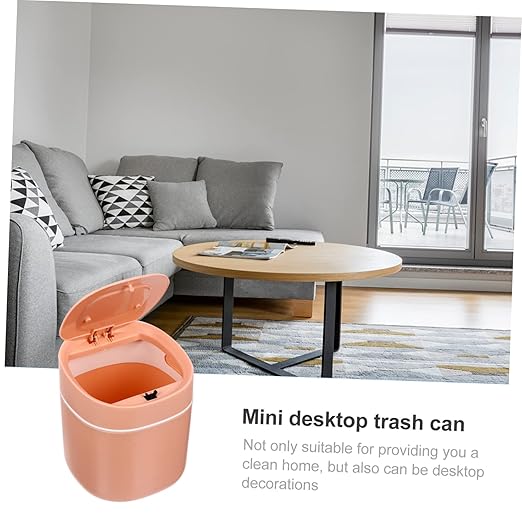 1pc Slim Desktop Waste Bin Garbage Barrel Mini Trash Can Lid for Bathroom Kitchen Study Unique Shape Quality Performance