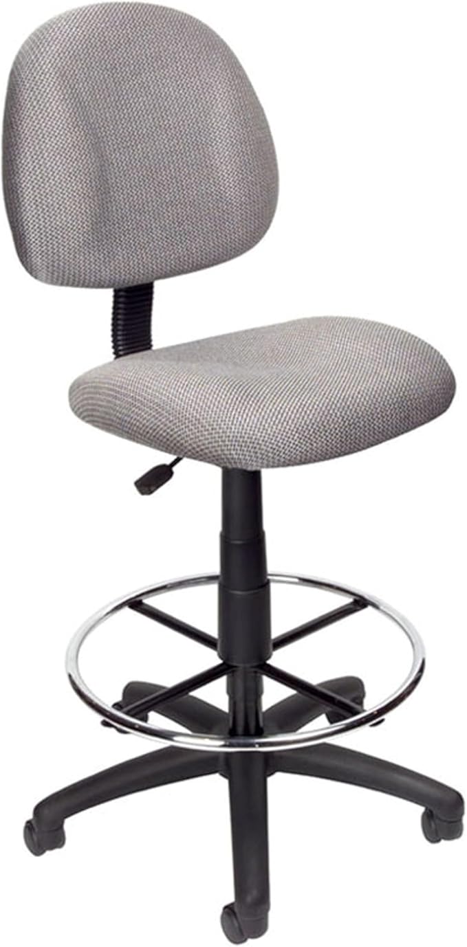 Benzara Jea Drafting Stool Chair, Gray Tweed, Contoured Back and Footring