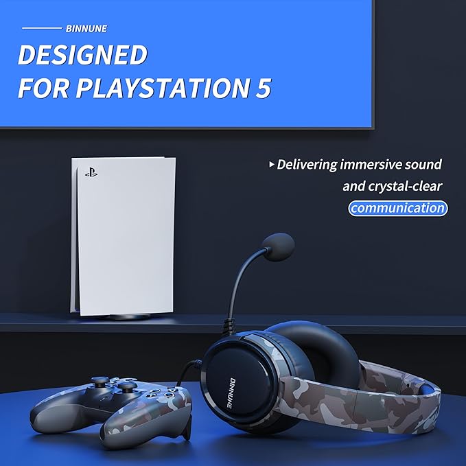 BINNUNE Gaming Headset with Mic for PS4 PS5 Xbox Series X|S Xbox 1 PC NS, Wired Gaming Headphones with Microphone for PS 4|5 Xbox1