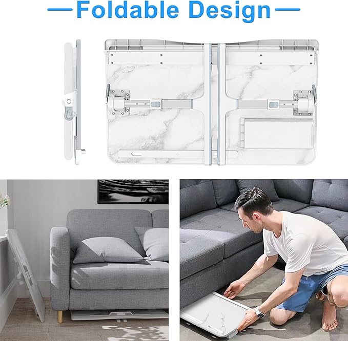 HETTHI Laptop Bed Desk, Adjustable Laptop Lap Desk with Drawer, X-Large Foldable Bed Table Tray for Bed Couch Floor Desk Writing Working Reading Eating Painting (Marble, 23.6"×15.7")