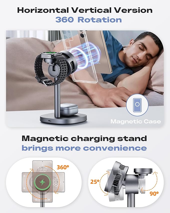Magnetic Wireless Charger for Samsung, 15W Certified Fast 3 in 1 Charging Station TEC Cooling Compatible with Mag-Safe Charger for Galaxy S26/25/24series, Z Fold 7/Flip7/Samsung Watch Ultra 8/Buds