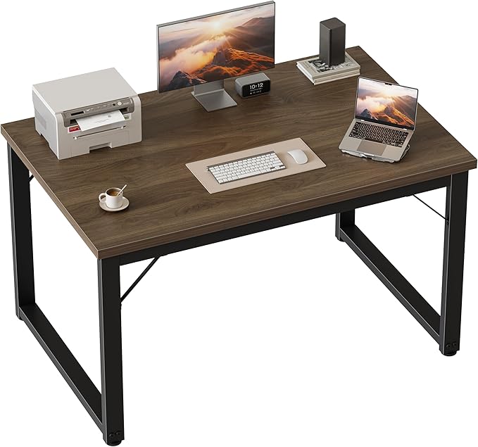 Mericonia 40 Inch Computer Desk, 1" Thick Modern Simple Study Writing Table, Heavy Duty Industrial Office Desk for Home Bedroom Workstation, Walnut