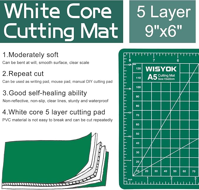 WISYOK 6" x 8" A5 Craft Mat, Small Rotary Cutting Mat for Sewing, Fabric, Ideal for DIY Crafts