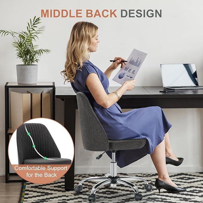 DUMOS Armless Wide Seat Rolling Desk Chair – Graphite
