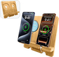 Bamboo Dual Cell Phone Holder for iPhone/iPad, Wood Wireless Charging Station Tablet Holder Nightstand, Double Phone Holder Desktop Stand for iPhone 17/16/15/14/13/12/11 Series and Android