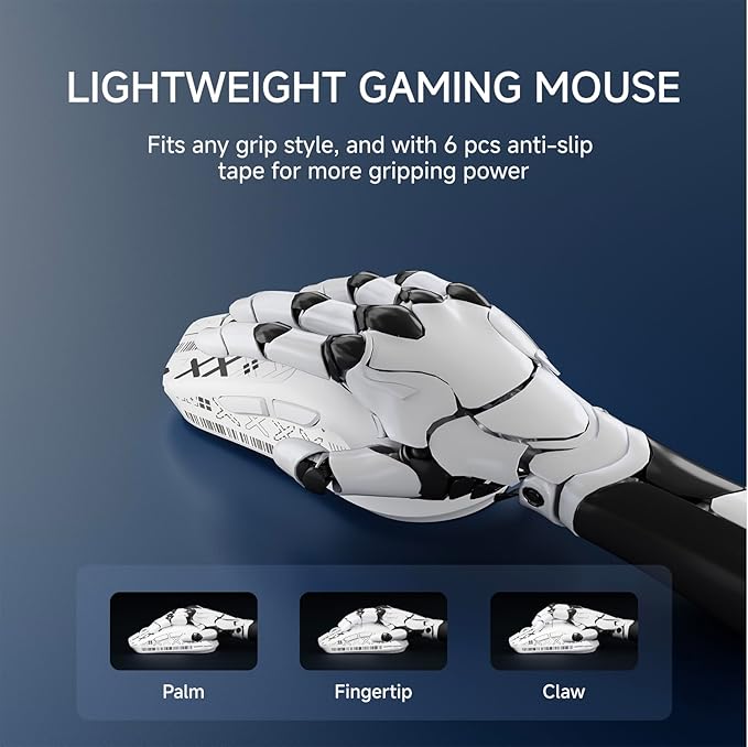 EWEAND X23 Pro Gaming Mouse, Tri-Mode 2.4G/USB-C/BT 5.4 Wireless Mouse, PAW3311 Sensor, 12000 DPI, 59g Lightweight, 1ms Response, Anti-Slip Grip Tape Included Computer Mouse for Laptop/PC/Mac-White