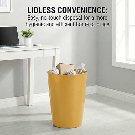 Mini Waste Basket - Durable Small Plastic Garbage Trash Can Bin - Lidless Open-Top, Slim Profile for Compact Spaces - Suitable for Home, Bathroom, Office, Bedroom, Kitchen and More, Soft Brass