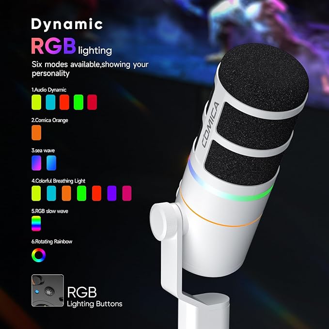 EJoy D10 PRO(D) COMBO Dual-Channel Wireless USB Gaming Microphone – RGB Dynamic Mic with Wired/Wireless Modes, XLR/USB-C, Real-Time Monitoring, Studio Mic for Streaming, Podcast, Recording (White)