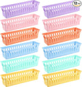 12 Pcs Morandi Slim Plastic Storage Baskets Tray 10 x 3 x 2.5 Inch Compact Stackable Desk Organizer for Office, Classroom, School Supplies, and Home Storage, Organization(Morandi)