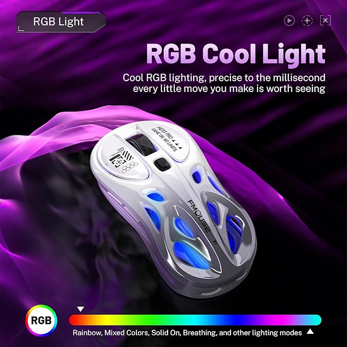 M235 Wireless Gaming Mouse, 65g Ultra-Lightweight, Hollowed-Out Sports Car Design, 4800 DPI, Tri-Mode (2.4G/BT/Wired), 8 Programmable Buttons, RGB Lighting, 1000Hz Polling Rate (Silver Frost)