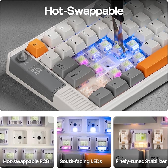 EPOMAKER RT85 Wireless Mechanical Keyboard with Joystick & DIY Screen, 8000mAh, BT/USB/2.4Ghz, Gasket, 5-Layer Paddings, Hot-Swap, PBT Keycap, 75% Gaming Keyboard (Retro White, Creamy Jade)