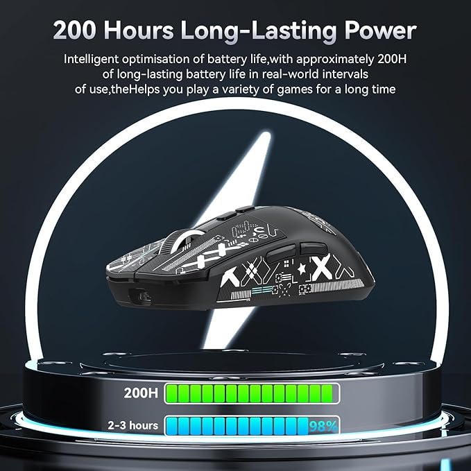 ATTACK SHARK X6 Lightweight Wireless Gaming Mouse with RGB Backlight Charging Base,Tri-Mode Wired/2.4GHz/BT5.2,26K DPI, PAW3395 Optical Sensor,HUANO Switch,5programmable Buttons,PC/Mac(Black+Sticker)