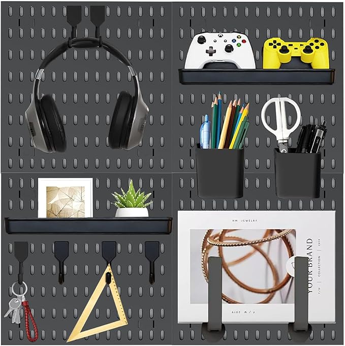 Revamp Your Space With A Versatile Pegboard Kit - Effortlessly Organize Home, Office, And Gaming Setup With Customizable Hanging Solutions (black)