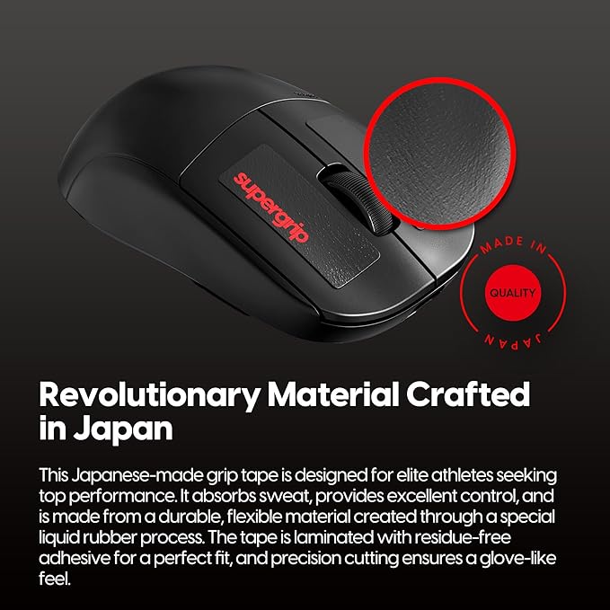 Pulsar Gaming Gears SUPERGRIP Pre-Cut 2 Universal Griptape Pre-Laminated Sweat Absorbing High Performance Universal Anti Slip Mouse Grip Tape Ultra-Thin 0.5mm (0.02in)