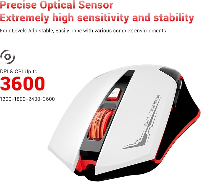 Wired Mouse for Computer and Laptop, Gaming Mouse RGB, Wired Optical Mouse with 6 Programmable Buttons & 7 Backlit Modes, USB Corded Mouse, Right or Left Hand Use - White