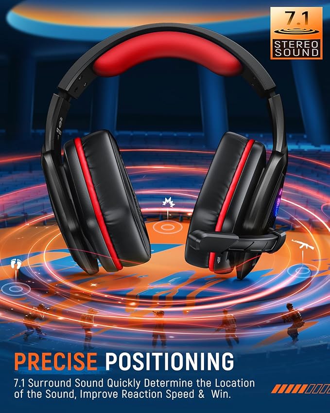 Tatybo Wireless Gaming Headset for PC, Ps5, Ps4, 2.4 Ghz USB & Type-C Gaming Headphones with Microphone, 30H Battery Bluetooth Headphones for Switch, Laptop, Mobile, Mac (Black Red)
