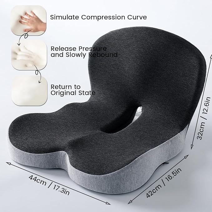 Aurorize Back and Seat Cushion, Office Chair Cushion Car Seat Cushion, Ergonomic Memory Foam Seat Cushion Comfortable Non-Slip Lumbar Support, Suitable for Car and Office (Gray)
