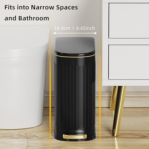 KSSKSS Slim Stainless Steel Desk Wastebasket – Matte Black (2.6 Gal)