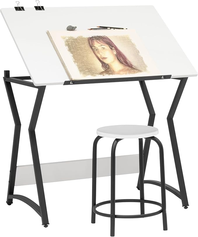 SD Studio Designs Hourglass Craft Table Angle Adjustable Drafting Table, Table+Stool