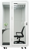 Solo Office Pod, Sound Pod, Mobile Office Pod Booth, SoundProof Booth for Home, Privacy pod, Mobile Roller with Desk, LED Light, Centrifugal Fans and AC USB Ports - White