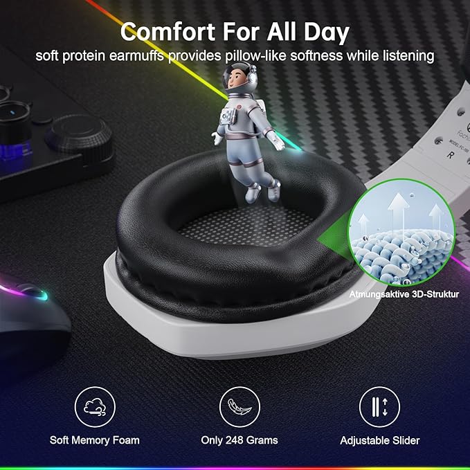 Fachixy FC-100 Wireless Gaming Headset for PS5, PS4, Switch - 2.4GHz Wireless Gaming Headphones with Microphone - Bluetooth 5.4 Gaming Headset with 50H Battery Life for Mac, Laptop, Mobile