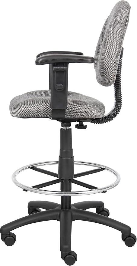 Boss Office Products Ergonomic Works Drafting Chair with Adjustable Arms in Grey, mid-Back (B1616-GY)